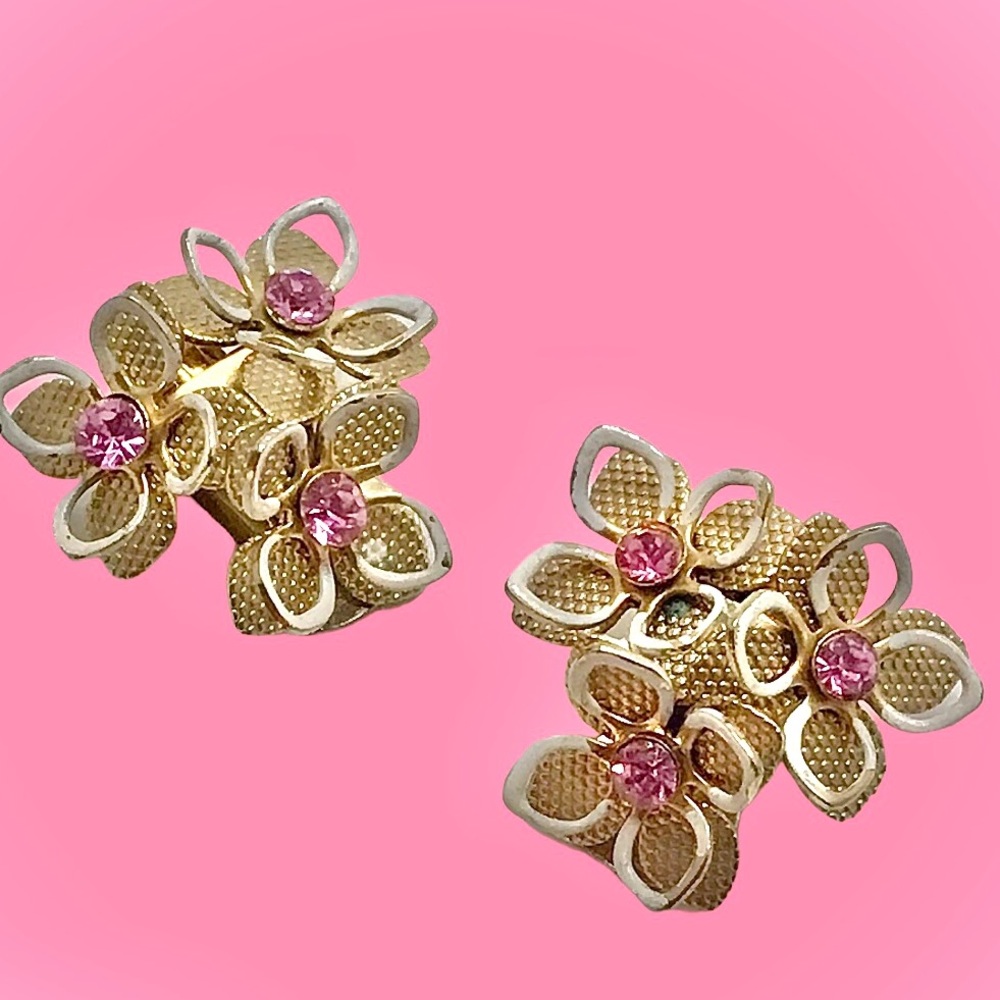 Retro Vintage Floral Bouquet Rhinestone Earrings